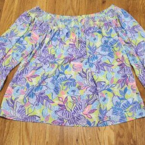 Lilly Pulitzer MaryEllen Long Sleeve Off The Shoulder Top in Dew Drop